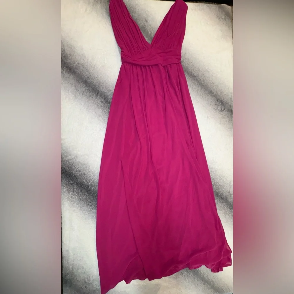 Lulu's Fuchsia Plunge V-Neck Maxi Dress with High Slit - Picture 9 of 11